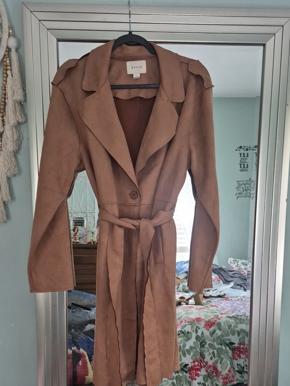 HYFVE Tan Suede-Feel Belted Trench Coat